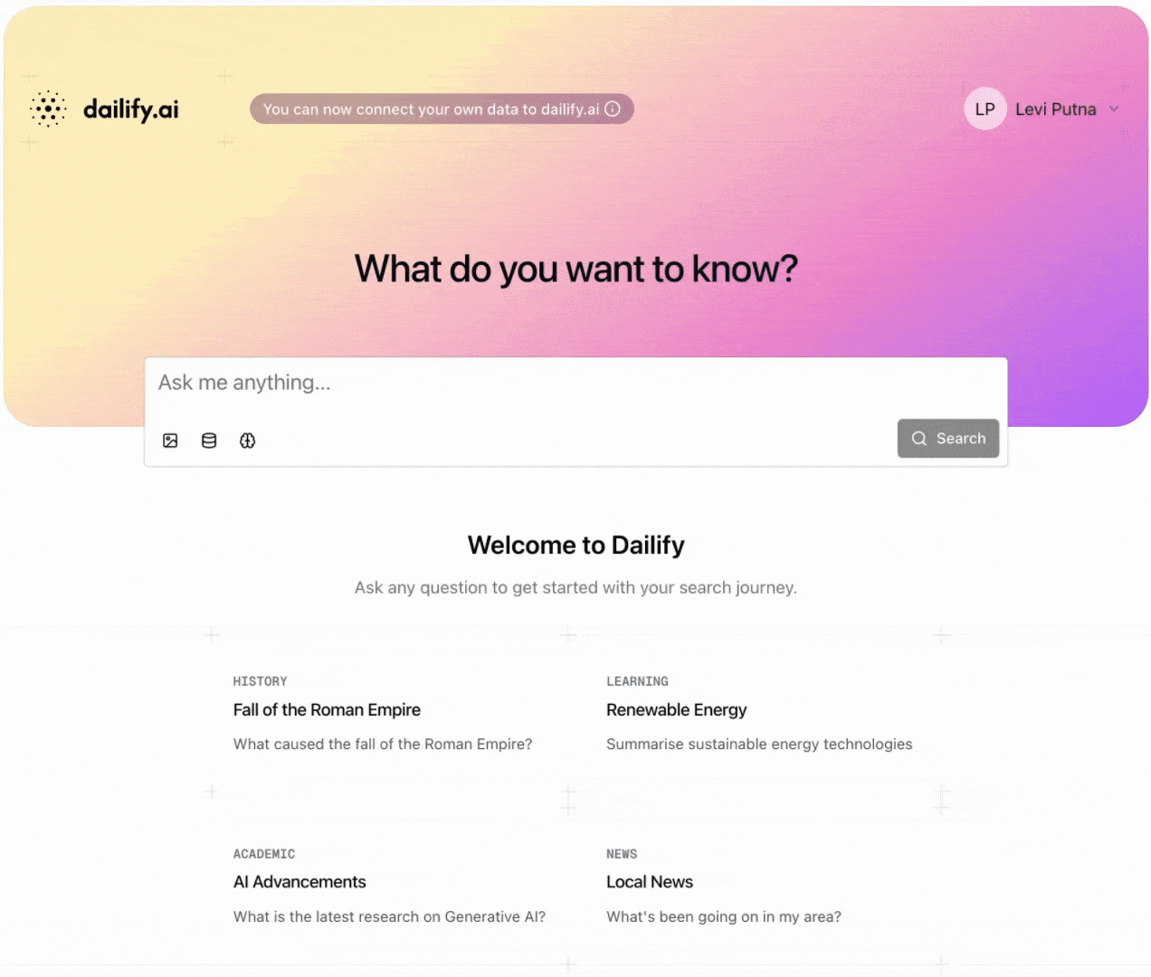 Dailify connected services dashboard showing active integrations